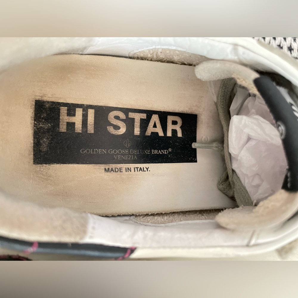 Golden Goose Hi Star Platform Sneakers White Leather Pink Glitter 39 size 8.5 - Picture 9 of 11